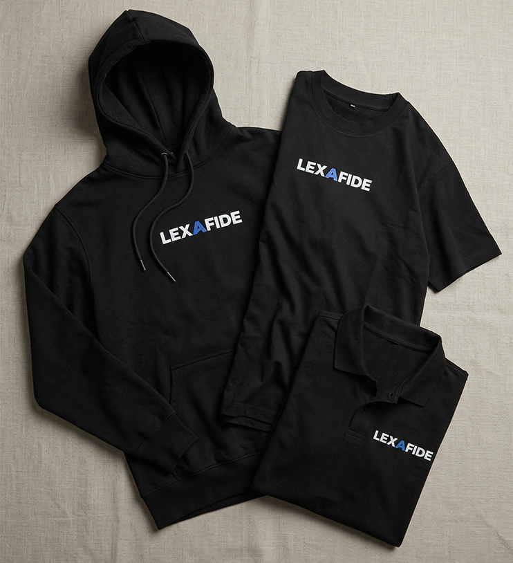 Black branded hoodie, oversized T-shirt, and polo apparel collection