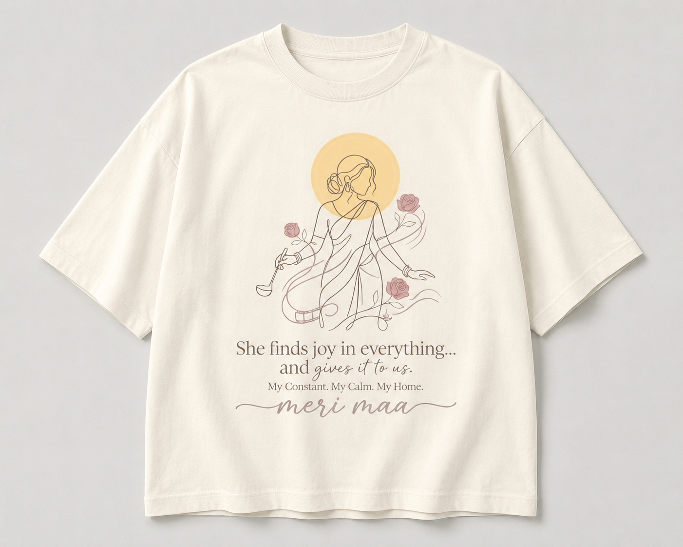 White T-shirt with a personalised mother tribute print